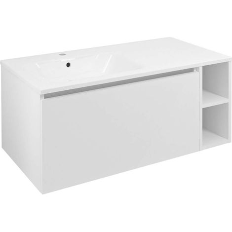 Sapho Lorea - Mueble para lavabo de 100x46x52 cm, 1 puerta, 1 cajón, lado izquierdo, blanco mate. LE080-3131-L-01 (1/5)