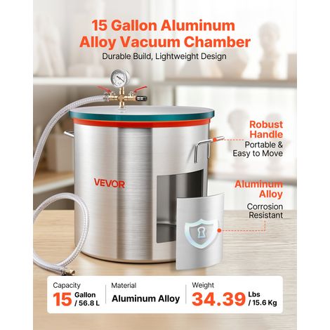 Chambre à Vide 56,8 L Chambre de Dégazage sous Vide Alliage Aluminium pour Moulage Résine, Stabilisation Bois, Dégazage Silicone et… (1/5)