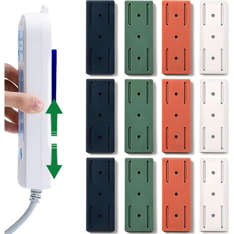 lot de 12 supports de socle auto-adhésifs pour multiprise, routeur, cuisine - Power Strip Holder, support mural, support - Multicolore (1/5)