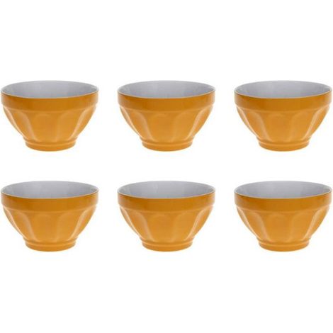 6 bols en faïence, 60 cl, jaune, forme ronde, micro-ondes et lave-vaisselle, service table quotidien