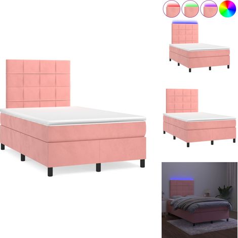 Sommier à lattes de lit et matelas LED rose 120x190 cm velours - Lit Plateforme - Lit Capitonné - Lit Design - Lit Double - Sommier Tapissier (1/5)