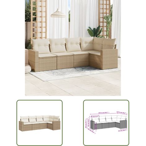 The Living Store 5-tlg. Garten-Sofagarnitur mit Kissen Beige Poly Rattan - Gartensofas - Outdoor Möbel - Gartenmöbel Set - Lounge Sofa - Rattan Gartenmöbel (1/3)