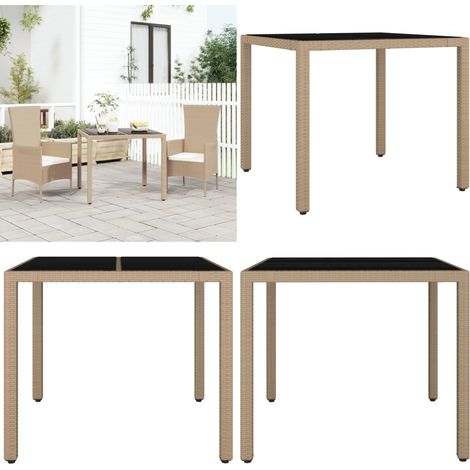 Tavolo da Giardino Piano Vetro Beige Polyrattan Vetro Temperato - Piano in vetro - Rattan PE