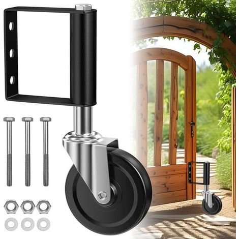 Enowelir Gate Caster, 4 Inch Gate Caster, Spring Casters with Brake, Spring Swivel Caster, 360° Rotatable Casters, for Garden Doors, Revolving Doors, Black (1/4)