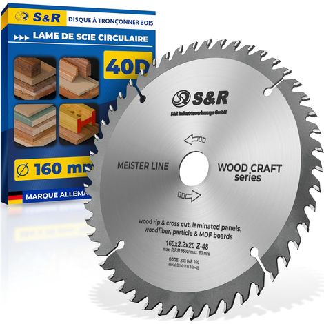 Lame de Scie Circulaire Bois 160 x 20mm (+ réducteur 16mm) x2,2mm, 48 dents. Travail du bois, Qualité professionnelle (1/5)
