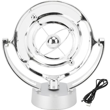 Boule à mouvement perpétuel ornement décoratif, alimenté par batterie USB, jouet de bureau électronique, argent (1/5)