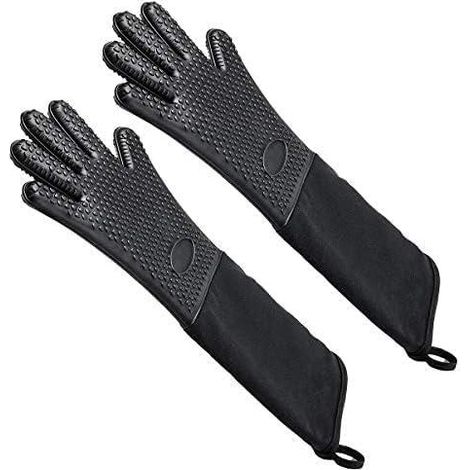 Gants de cuisine - Résistants à la chaleur - Protection extra-longue pour l'avant-bras avec doublure douce en éponge - 1 paire - Pour four, gril, magnétronique, koelkast, noir (1/5)