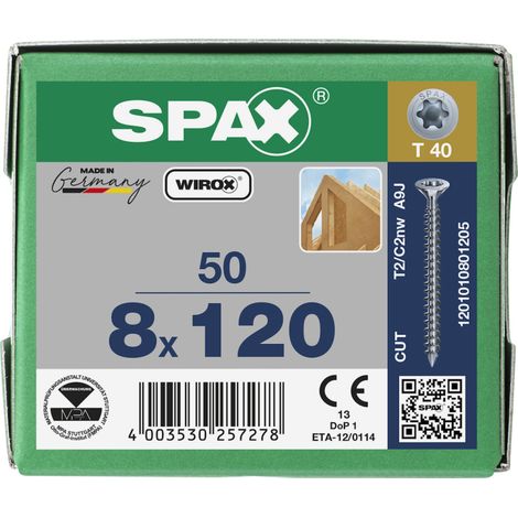 SPAX Holzbauschraube, 8,0 x 120 mm, 50 Stück, Vollgewinde, Senkkopf, T-STAR plus, CUT-Spitze, WIROX - 1201010801205 (1/5)