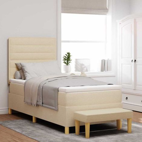 Boxspringbett mit Kissen mit Kopfteil Creme 200 x 90 cm Stoff (1/5)