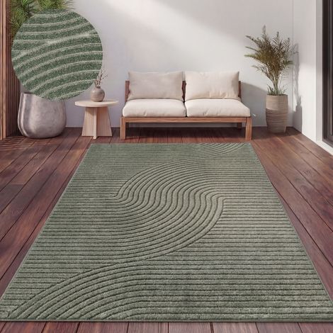 Paco Home Outdoor Teppich Wetterfest Balkon Wohnzimmer Skandinavisches Boho Einfarbig 200x290 cm, Grün