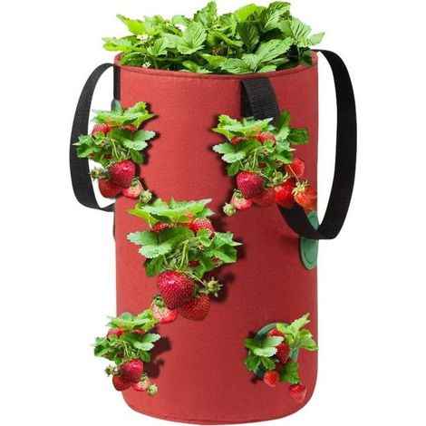 Hängender Pflanzenkorb, Hängender Erdbeer-Pflanzkorb, Pflanzbeutel aus Filzblüten, Dickwandiger Blumentopf, Gartenbedarf (Farbe: Rot) (1/5)