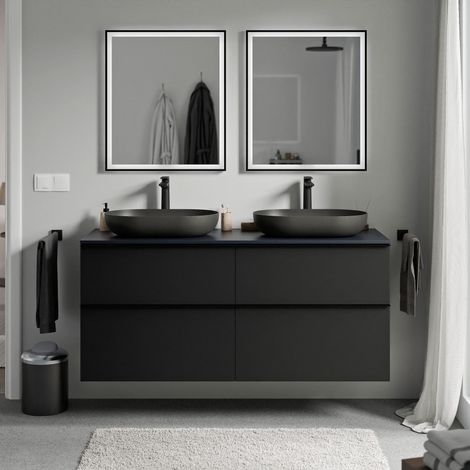 BERNSTEIN - Mobile lavabo sospeso MDF Nero opaco, Piano lavabo blu notte opaco, Maniglia antracite opaco - 120x46x62cm - LAVOA	Nero opaco, Antracite opaco, Blu notte opaco
