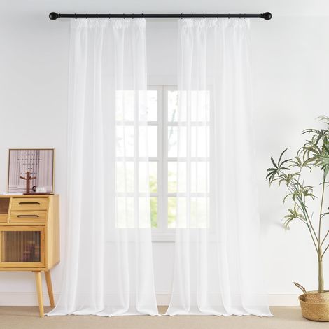 Rideaux Voilages Blanc Lot de 2, 140x245cm (Largeur x Hauteur) Galon Fronceur, Semi-Transparent Lumineux pour Porte Salon Chambre Maison, Décoration Fenêtre (1/5)