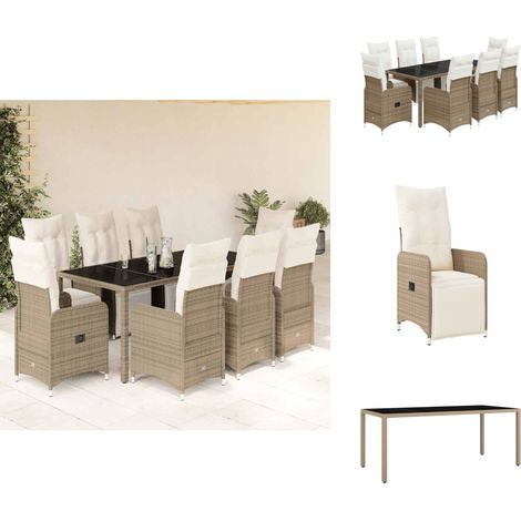 9-tlg. Garten-Bistro-Set mit Kissen Braun Poly Rattan - Bistro Set - Bistro Sets - Bistroset - Garten Bistro Set (1/5)