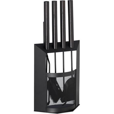 Set servo camino 5 pezzi accessorio acciaio pala porta scopa poker pinze vintage legno nero 130002445