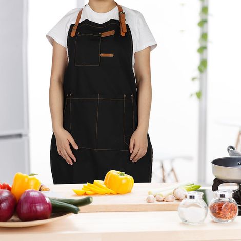 Tablier de cuisine sans manches, ajustable, imperméable et anti-huile, idéal pour la cuisine, la pâtisserie et la restauration (noir) (1/5)