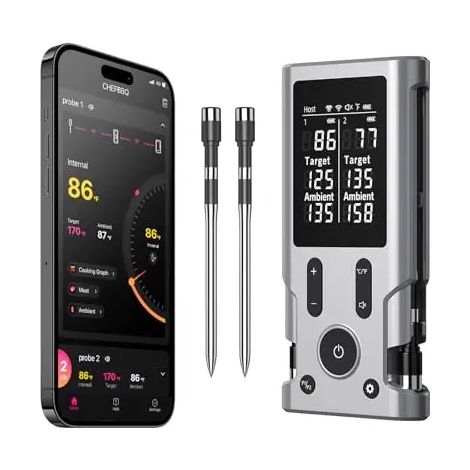 Thermomètre à viande sans fil Bluetooth (2 sondes), thermomètre alimentaire numérique, double sonde, avec écran LCD, adapté aux barbecues (1/5)