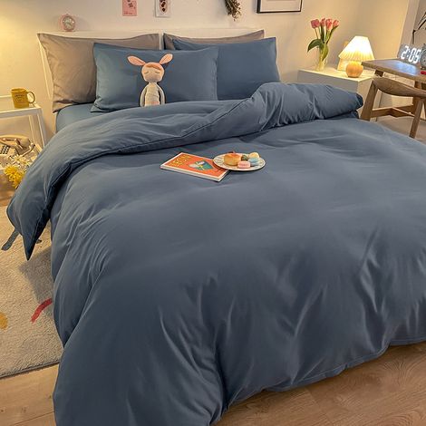 Dicke, gebürstete, gewaschene Baumwoll-Bettwäsche-Hülle in Uni-Farbe – Studenten-Ins-Stil – Bettwäsche-Set 180x200 cm – Königsblau-lsw