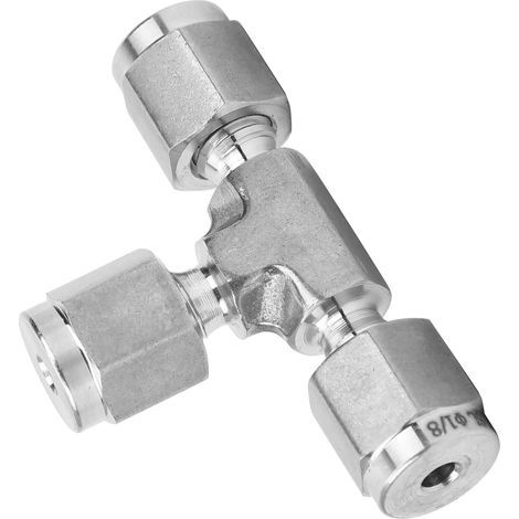 Raccord à té en acier inoxydable 316 forgé, diamètre égal 1/8 pouce, modèle SS-600-3Ф, pour systèmes hydrauliques et pneumatiques. (1/5)