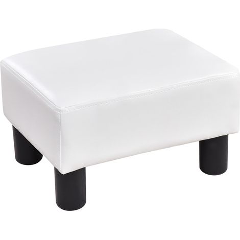 Poggiapiedi Rettangolare in Pelle PU Sgabello Panca Nero/Bianco, Misure 40 x 30 x 24cm (Bianco) (1/5)