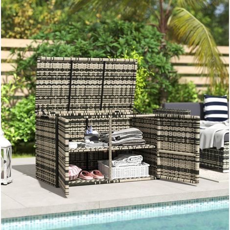 meuble rangement jardin coffre 350 L acier gris OKMYHOME (1/5)