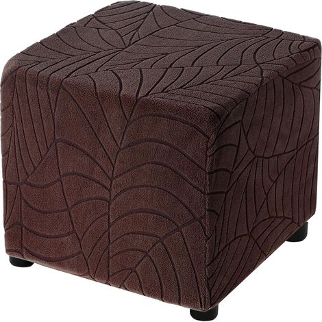 Housse De Pouf Extensible Motif Feuille Pouf Carré Protège-Pouf Élastique pour Salon Chambre Adapté Longueur 33-45.7cm/13-18inch, Café (1/5)