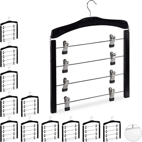 Set of 12 Relaxdays Multi Skirt Holders Compact, 360° Swivel Hooks, Clips for Pants and Skirts, Wooden, Black