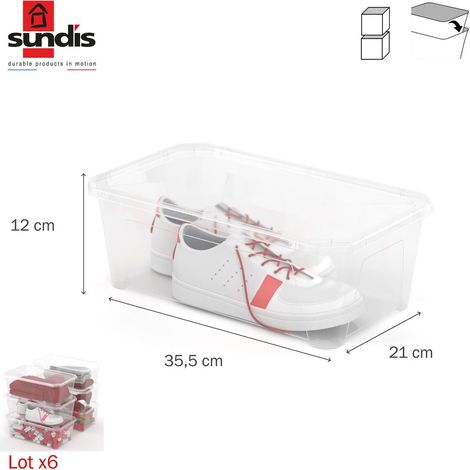 SUNDIS Lot de 6 boîtes plastique transparent SUNDIS, 6L, l.35.5 x P.20.5 x H.12 cm (1/5)