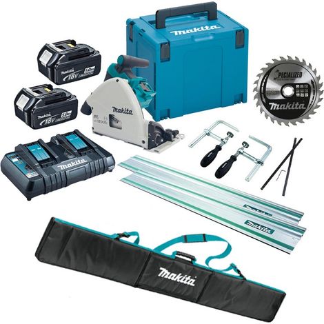 Makita DSP600PT2 36v Twin 18v Brushless Plunge Cut Circular Saw 2x Guide Rails (1/4)