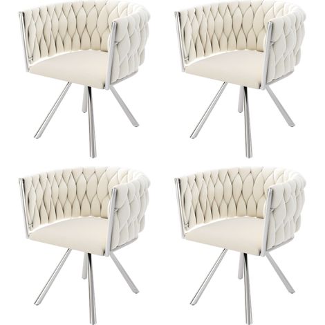 GagaChaise de salle à manger pivotante en velours beige et argent lot de 4 (1/5)
