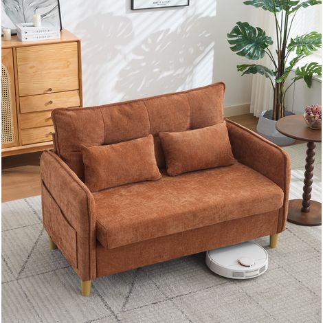 Divano 2 posti 127x75,5x83 cm in legno marrone con tasche laterali - FLORAGRACE (1/5)