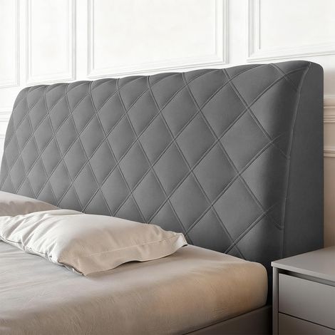 Housse de tête de lit - Housse douce et extensible - Housse de dossier - Anti-poussière - Pour chambre à coucher - Gris foncé - 200 cm (1/5)