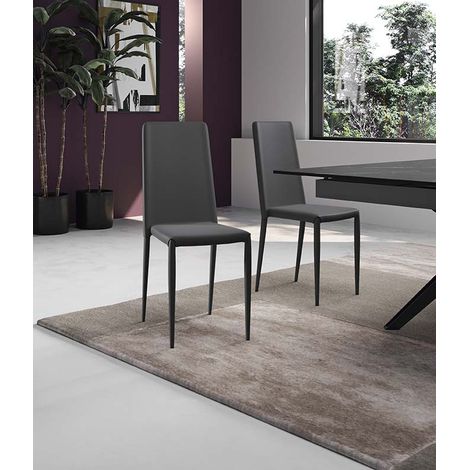 Cleo - Sedia in ecopelle grigio scuro 4 pz
