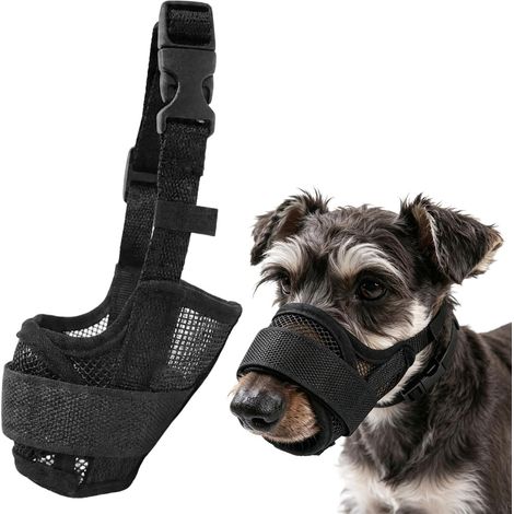 Muselière pour Chien de Taille Moyenne, Maille Souple Respirante avec Sangle Réglable, Anti-Aboiement Mordillage et Mastication, Noir (Taille M Circonférence 15–20 cm) (1/5)