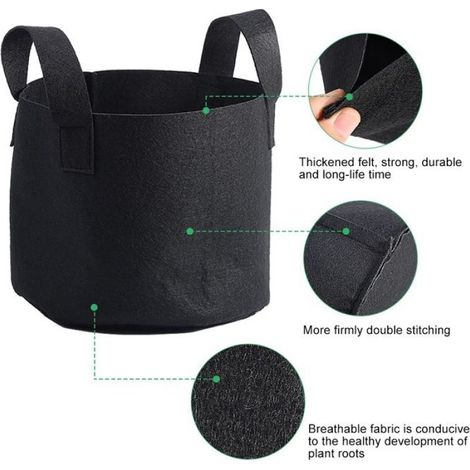 Sac de culture - Non tissé - Noir - 3 gallons - 25 x 22 cm - Cylindrique (1/5)