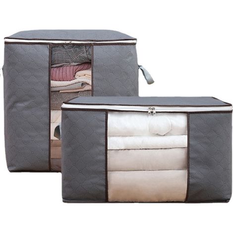 Pochette de Stockage pour Vêtements et Couettes : 4 Pièces Gris, Grande Capacité 60x40x35cm, Matière Non-Tissé Respirante, Organisateur pour Déménagement et Rangement Maison (1/5)