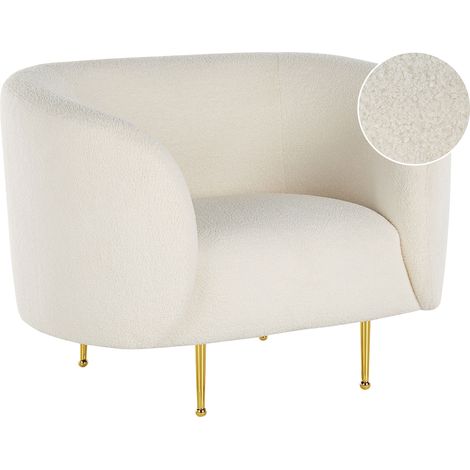 Sillón de poliéster blanco dorado bouclé suave patas retro glamour Loen