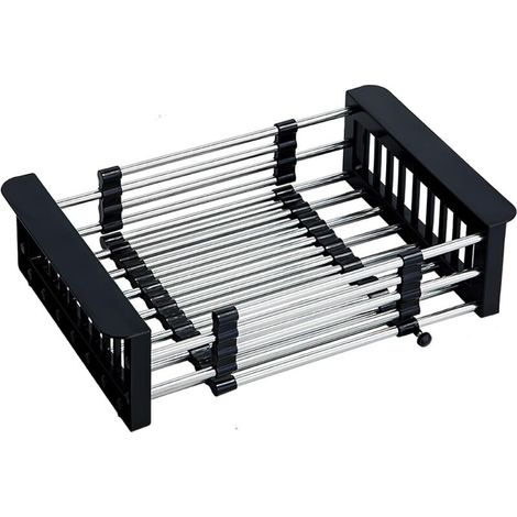 Égouttoir à vaisselle extensible, en acier inoxydable, pour évier, noir, largeur 22,5 cm (1/5)