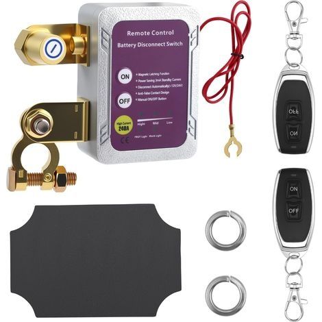 Coupe Circuit Batterie 12v, Coupe Circuit Voiture 240A sans Fil Coupe Batterie Télécommande avec Télécommande Interrupteur D'arrêt Moto Automatique pour Voiture RV ATV Camion Bateau Bus (1/4)