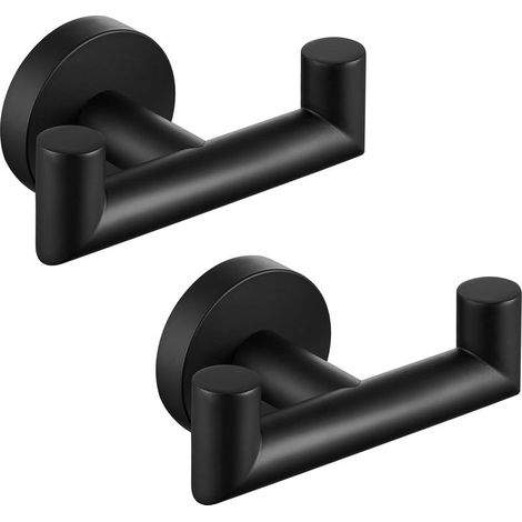 Crochets muraux doubles de salle de bain en deux parties, en acier inoxydable SUS 304, adaptés aux peignoirs, aux porte-serviettes et aux porte-torchons de cuisine, noirs. (1/5)