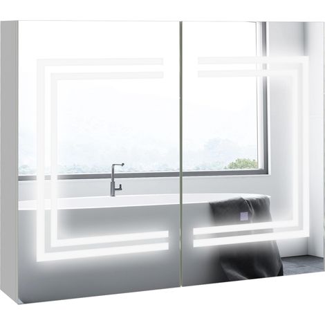 Meuble de salle de bain avec miroir, étagères réglables, interrupteur tactile et éclairage à couleur réglable, 80 x 15 x 65 cm, blanc brillant (1/5)