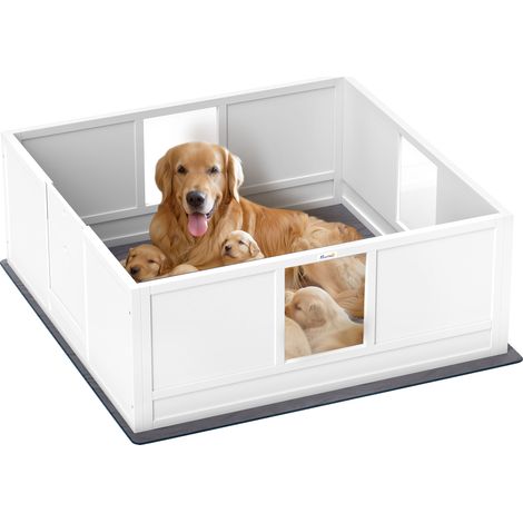 PawHut Dog Whelping Box with Whelping Pad, Adjustable Entrance, 124 x 120cm (1/5)