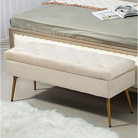 Gepolsterte Sitzbank mit Stauraum, Samtoptik, 102 x 35 x 43 cm, beige OKMYHOME (1/5)