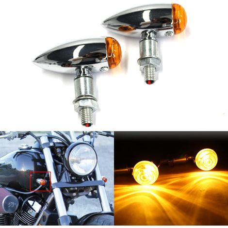 Clignotant Moto Ampoule Clignotants Feux Additionels Chrome Vintage Rétro Halogène Indicateur 12V Universel pour Cafe Racer Scooter Quad Off-Road (1/5)