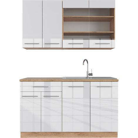 Cuisine Fame-Line, Blanc brillant/Chêne doré, 140 cm , PT Chêne, Vicco