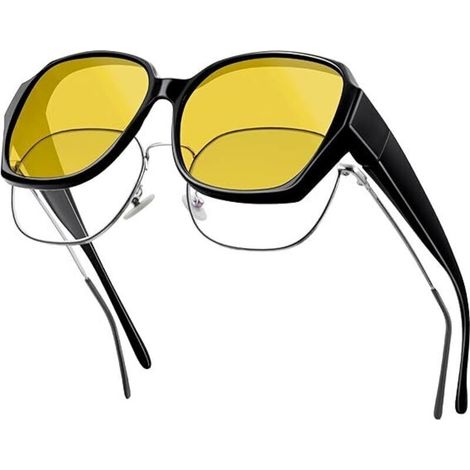 Lunettes Conduite Nuit - 1 Paire - Verres TAC Polarisés Jaune - Protection UV400 - Pour Porteurs de Lunettes et Presbytes - Dimensions Uniques (1/4)
