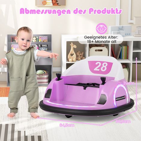 Auto tamponneuse électrique enfant rose avec télécommande, 2 modes, lumières LED et rotation à 360 pour maison, jardin et parc (1/5)