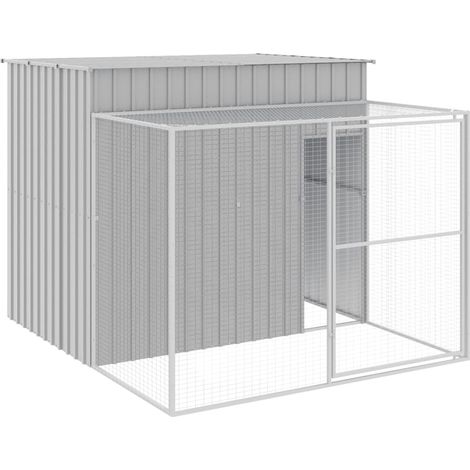 vidaXL Hundehütte mit Auslauf grau 214x253x181 cm