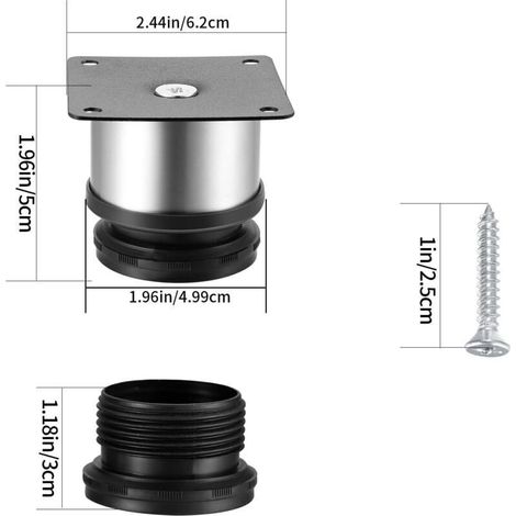 Set di 4 piedini regolabili per mobili, gambe in metallo regolabili in altezza per tavoli, mobili da cucina, mobili per armadi, scaffali e tavoli, in acciaio inossidabile, con viti (50x50 mm, argento) (1/4)