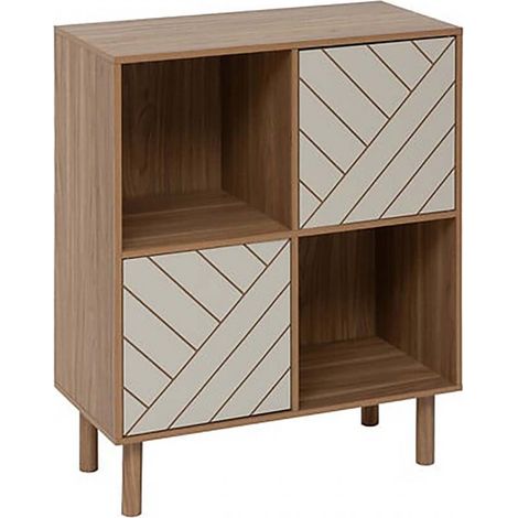 Meuble de rangement carrée avec des pieds, 2 niches et 2 portes décoratives, coloris marron/beige - Longueur 67,6 x Profondeur 32,3 x Hauteur 82,6 cm (1/5)